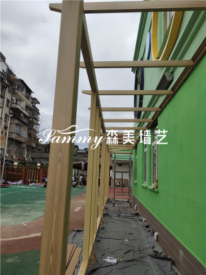 郴州木纹漆施工 钢结构廊架木纹漆施工案例