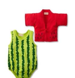 瑞美雅童装批发2014夏季新款合服哈衣西瓜草莓2件套纯棉宝宝爬服