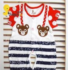厂家批发2014新款儿童背带熊造型竹纤维半袖连体衣婴幼儿内衣套装