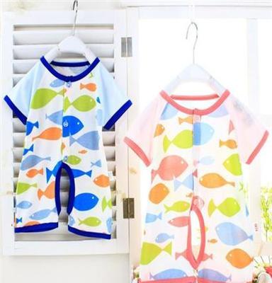 2014新款童装婴儿服装小鱼竹纤维婴儿连体衣新生儿短袖连身衣