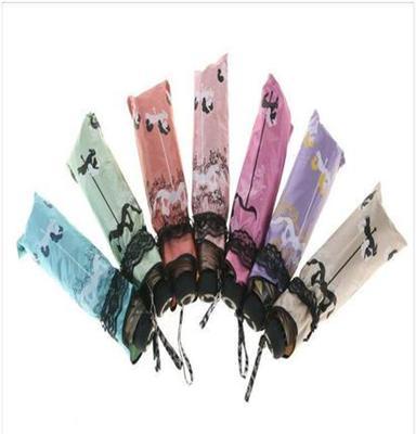 2014新款天堂伞正品专卖三折蕾丝金胶遮阳超强防紫外线晴雨太阳伞