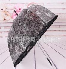 出口韩 日流行阿波罗透明伞 蘑菇伞时尚加厚加粗黑色蕾丝透明伞