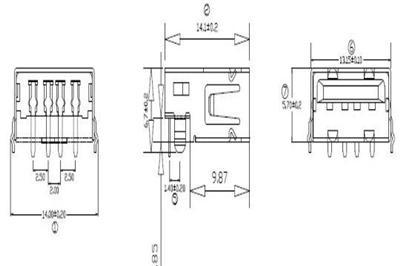 usb af短体 卧插沉板直脚胶芯正向 接口分翻口/平口