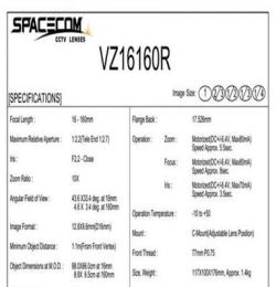 日本SPACE VZ16160R 1英寸版面160mm电动变焦镜头