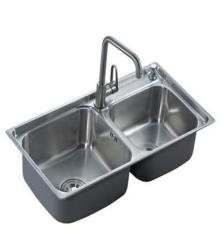 蓝石厨卫 304不锈钢双盆，高边拉丝洗菜池 一体成型厨房水槽