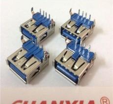 供应北京蓝色胶芯USB-AF母座厂家DIP90度插板有后盖