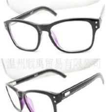 板材框加皮镜腿 高档全框板材眼镜架 外黑内透明紫