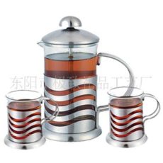 定制玻璃广告杯壶-高档法压壶-冲茶器-咖啡壶-3件套含200ml小杯