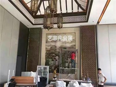 五星级酒店大厅进门背景墙现代简约风格金属不锈钢拉丝工艺屏风装饰包安装