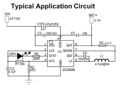 1-4节内置MOS充电管理芯片-ZCC6688