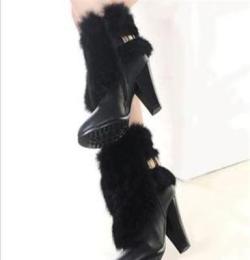 厂家直销 雅仕达特价包邮2014新款真皮短靴獭兔毛金属链优雅女靴