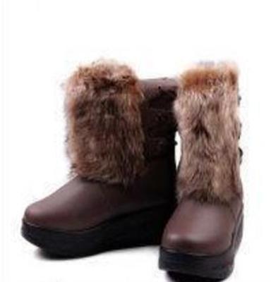 厂家批发处理版冬季新款防水台坡跟厚底高跟系带毛毛雪地靴女靴