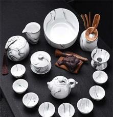 水墨白瓷青花功夫茶具套装 家用简约手绘茶壶泡茶器 陶瓷盖碗定制