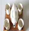 创意家居高白瓷茶具套装新婚礼物 简约家居竹艺托盘五件套茶具