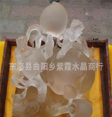 新品 天然白水晶猴子寿桃雕刻摆件家居装饰品水晶工艺礼品收藏