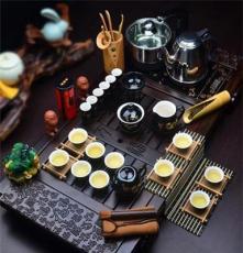 正品黑檀木茶具套装 整套功夫茶具 定窑陶瓷实木茶盘四合一电磁炉