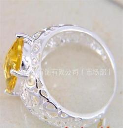 现货供应925银黄晶石戒指 日韩热销饰品 水晶戒指批发 个性戒指