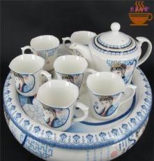 烈蒂西雅8头骨瓷茶具套装鸟语花香中式茶具茶具圆形功夫茶船