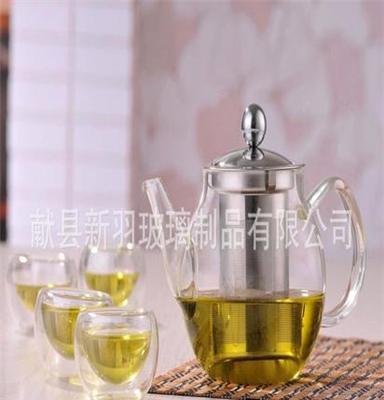 厂家供应 新羽正品 透明旅行玻璃茶具套装 jxg115