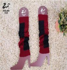 对角错色镂空袜套 韩版秋冬保暖脚套堆堆袜 针织毛线 贴牌加工