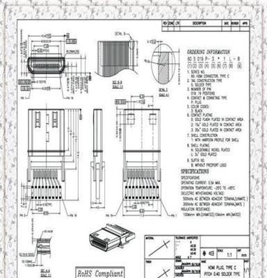 HDMI C公头型号19PIN带PCB板线端高清连接器