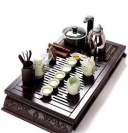 冠林茶具 黑檀木茶盤茶具套裝 亞光釉粉彩茶具 功夫茶具 玻璃茶漏