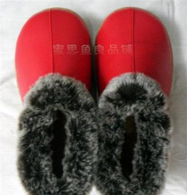 海宁冬季家优质居家鞋皮拖鞋保暖棉鞋男女老人包跟防滑暖鞋大红色