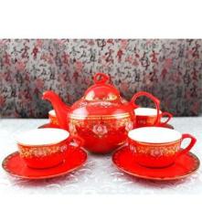 茶具功夫茶具陶瓷茶具套装茶壶套装结婚婚庆礼物中国红瓷万紫千红