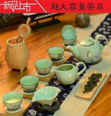 厂家直销2014新款小清新风格青瓷手绘青花茶具套装礼盒秒杀万仟堂