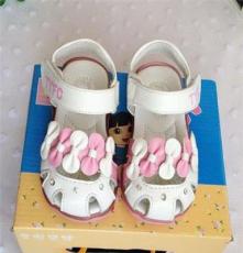 14夏寶寶學步鞋女嬰兒涼鞋包頭羊皮軟底防滑公主鞋1-2-3歲亮燈鞋
