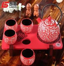 直销特色陶瓷日韩茶具套装 喜庆礼品 和风球形壶百家姓茶具5件套