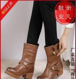 2014歐美新款真皮品牌女靴低跟馬丁短靴方跟休閑單靴牛皮女靴批發