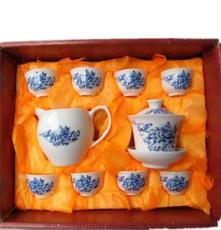厂价供应配8杯青花牡丹骨玉瓷茶备套，陶瓷茶道具，礼品茶具