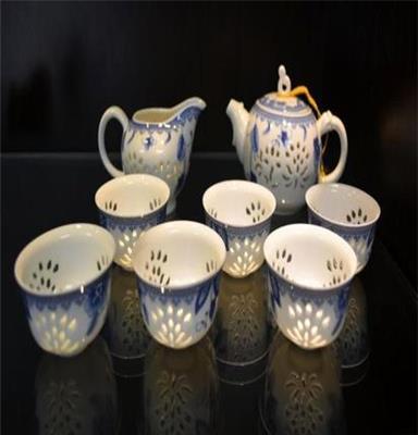 T000016 青花之韵 天之际白色青花玲珑骨瓷茶具 茶具套装