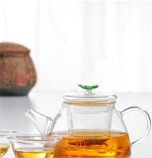 生产耐热玻璃茶壶 玻璃茶具 三件壶绿叶壶 短嘴壶 花草茶壶300ML