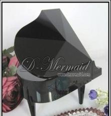 优质供应 黑色水晶钢琴 水晶音乐盒 圣诞节礼物 可定制照片