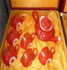 陶瓷茶具、骨瓷茶具、7头中国红金贵茶具、礼品茶具