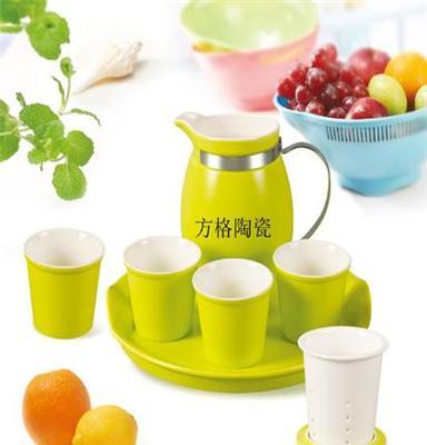 方格陶瓷哑光色釉茶具八件套礼品套装