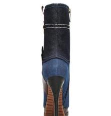 欧洲站2013秋新款 蓝色盾牌高跟短靴子 夜店女骑士靴春秋英伦短靴