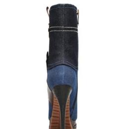欧洲站2013秋新款 蓝色盾牌高跟短靴子 夜店女骑士靴春秋英伦短靴