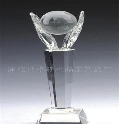 地球水晶奖杯 高尔夫水晶奖杯 比赛水晶礼品 双手握球水晶奖杯