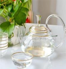 茶壶玻璃茶杯/耐热玻璃茶壶套装/高手柄 玻璃壶/纯手工描金600ML