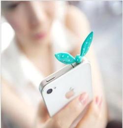 韩国进口兔耳朵点点冰玉 糖果手机手机防尘塞3.5mm耳机塞通用