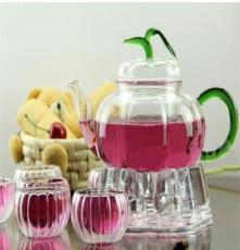 耐热玻璃茶壶 三件式过滤绿叶南瓜壶 绿叶花茶壶 玻璃茶具花茶壶