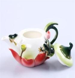 珐琅瓷茶具套装 中式陶瓷茶具荷花八件套 创意摆件礼品 定制logo