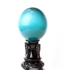 天然水晶批发 孔蓝色水晶球摆件 孔蓝色猫眼石球摆件 送底座