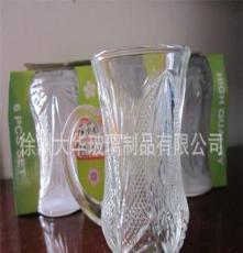 玻璃厂直销 雕花玻璃杯 冰激凌杯 雕花把子杯 玻璃茶具批发
