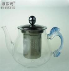 长期供应透明玻璃不锈钢滤芯茶壶 龙把玻璃茶壶 广告创意礼品