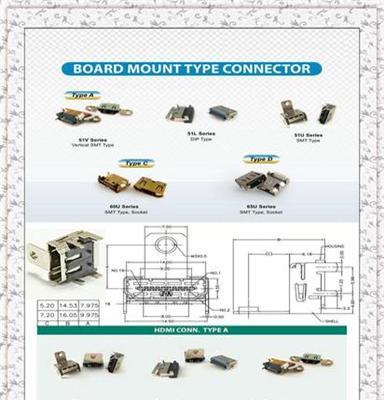 HDMI 母头带弹片180度SMT外壳90度DIP连接器