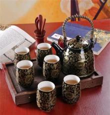供应陶瓷茶具7头大力士 黑青花 景德镇家居瓷茶具 茶具套装